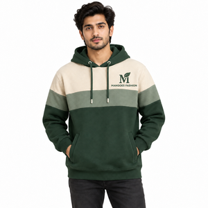 Sweat-shirt à capuche pour homme, color block, en molleton de coton, pull décontracté pour l'été, coupe classique, logo tricoté sur le devant, respirant - Product Image 1