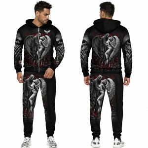 Ensemble de survêtement sublimé pour homme, style gothique ange-diable, sweat à capuche zippé et pantalon de jogging, impression 3D par sublimation, ensemble de vêtements de sport personnalisés - Product Image 1