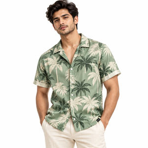 RITS Men's Hawaiian <b>Shirt</b> Short Sleeve <b>Tropical</b> Palm Print Vacation <b>Shirt</b> Turn-down Collar Summer Breathable Fabric wholesale - Product Image 6