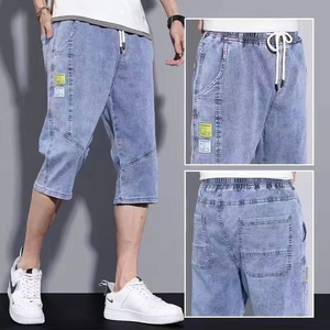Pantalones Cortos Bermuda de Mezclilla Lavada para Hombre con Cierre de Cordón y Bolsillos, Estilo Casual, Cintura Media, Tela de Lona de Algodón Azul - Product Image 5