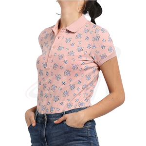 Polo con Estampado Floral, Manga Corta, Color Rosa, Informal, Tejido de Punto, 100% Algodón Piqué, Transpirable, Largo Regular - Product Image 4