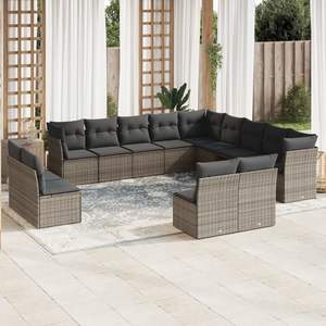 Large Grey PE Rattan and Powder-Coated Steel Garden <b>Sofa</b> <b>Set</b> - Product Image 1