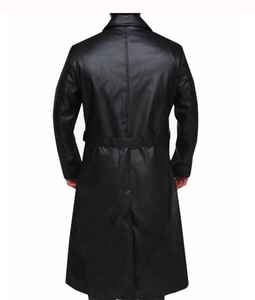 Abrigo clásico alemán vintage de cuero negro para Halloween, abrigo largo - Product Image 3