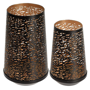 Set of 2 <b>Moroccan</b> Tea <b>Light</b> Candle Holders Cut Work Black & Gold Christmas Decorative Tea <b>Light</b> Holders - Product Image 1
