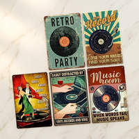 Plaque murale personnalisée OEM en métal vintage, motif tourne-disque vinyle, pour bar, salle de musique, décoration intérieure, cadeaux en gros