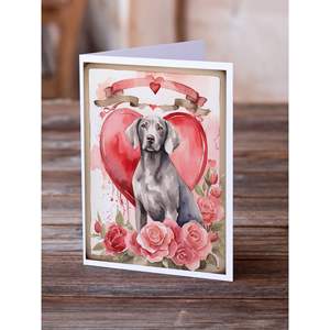 Whimsical A7 Tamaño 5x7 Weimaraner Valentine Roses Tarjetas de notas en blanco Paquete de 8 con sobres Tarjetas de felicitación - Product Image 2