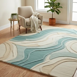 Alfombra Contemporánea Abstracta con Diseño de Olas, Alfombra Suave Hecha a Mano para Sala de Estar, Dormitorio, Decoración del Hogar, Alfombra Elegante, Duradera y Antideslizante - Product Image 4