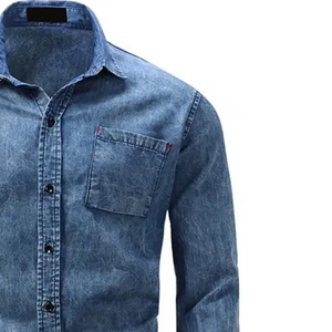Chemise en jean de coton de bonne qualité à marque privée à prix abordable / Nouvelle arrivée en promotion Chemises en jean oversize pour hommes - Product Image 4