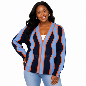 Cardigan en tricot à col en V Cosh International Sisterhood Sorority, manches longues, couleurs contrastées, pull décontracté, coupe classique - Product Image 3