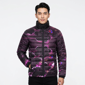 Chaqueta Acolchada Unisex Larga con Estampado Abstracto Morado, Ecológica, con Cierre de Cremallera, Resistente al Viento, Informal, para Invierno, de Poliéster/Algodón - Product Image 6