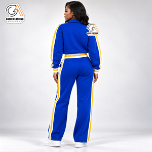 Conjunto Deportivo de Dos Piezas para Mujer, Estilo Griego, Azul y Amarillo, Ecológico, para Invierno, 100% Algodón, Felpa Transpirable, Tallas Grandes - Product Image 2