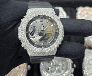 Cryovault Prestige GA2100 Custom Iced Out Metal <b>Case</b> Watch Brushed Stainless Steel Luxury Octagonal CasiOak Conversion Kit - Product Image 2