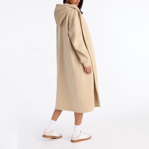 Manteau long en tricot beige de qualité supérieure pour femme, coupe oversize, à capuche, ouvert sur le devant, style décontracté, épaules tombantes, cardigan, vêtement d'extérieur, manteau d'automne - Product Image 2