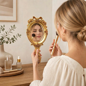 Vintage <b>Gold</b> Handheld Vanity <b>Mirror</b> with Handle Ornate Floral Rose Makeup <b>Mirror</b> Antique Style Dressing <b>Mirror</b> Decorative Beauty - Product Image 2