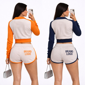 Ensemble de survêtement 2 pièces sexy pour femme 2026, veste courte et short, tenue de sport décontractée, personnalisable avec logo, vente en gros - Product Image 2