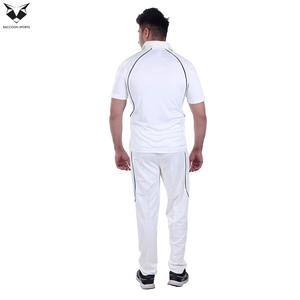 Tenues de cricket pour adultes de qualité supérieure, blanches avec contraste noir, service OEM, dernier design. - Product Image 3