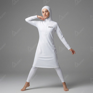 Ensemble de maillot de bain musulman intégral personnalisé, burkini, leggings, tissu extensible respirant à manches longues, tenue de sport pour la natation, cours de natation - Product Image 1