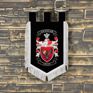 Bannières et badges de blason familial personnalisés avec fils dorés, drapeaux en tissu et sacs/vêtements à logo suspendus - Prix d'usine - Product Image 1