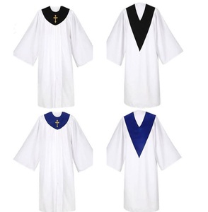 Túnicas de clérigo blancas lisas transpirables al por mayor con cuello morado y bordado de cruz para coro de iglesia, ropa unisex para adultos - Product Image 2