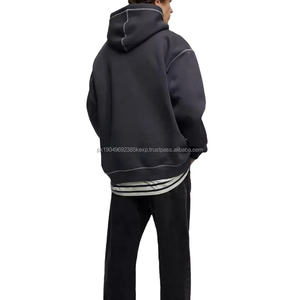 Pulls à capuche brodés en polaire inversée 100% coton pour hommes avec point de contraste pour l'hiver - Product Image 3