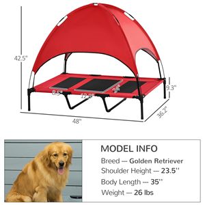 Cuccia e Arredo per Animali Domestici: Lettino Rialzato Rosso per Cani con Tettuccio Parasole Portatile da 48 x 36 Pollici, Protezione UV e Raffreddamento - Product Image 3
