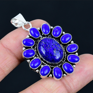 Colgante de flor de lapislázuli azul natural, collar floral, joyería chapada en plata 925, joyería para mujer - Product Image 2