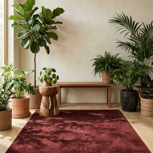 Premium <b>Burgundy</b> Wool Hand Tufted <b>Rug</b> Geometric Pattern Anti-Slip Thick Pile Carpet for Living Room Bedroom Dining Room Modern - Product Image 3