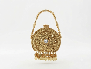 Elegant Circular Metal Evening Bag Beaded Pattern Chain Strap Sparkling Chains <b>Magnetic</b> Closure Party Fashion Designer - Product Image 1