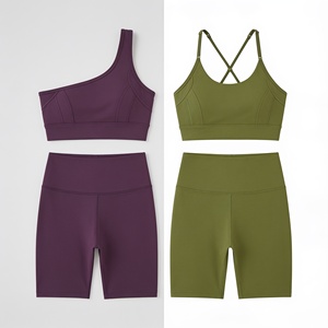 Women's <b>Blue</b> Crisscross Sports <b>Bra</b> High Waist Shorts Set Seamless Breathable Quick Dry Spandex Backless Yoga Activewear 2 Piece - Product Image 1