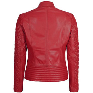 Women's Red Quilted Biker Leather <b>Jacket</b> A Slim-Fit Cafe Racer Style <b>Jacket</b> Crafted from Genuine Lambskin Leather - Product Image 2