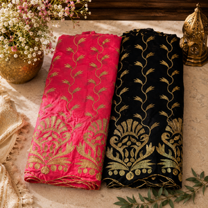 Tissu en voile de coton brodé or classique |   Tissu pour robe Toub soudanaise 100% coton pour femmes, pour les mariages, les fêtes et les tenues culturelles - Product Image 1