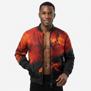 Blouson long unisexe ROLEIN en polaire écologique avec imprimé dragon rouge, fermeture éclair, style décontracté, polyester/coton à l'avant - Product Image 3