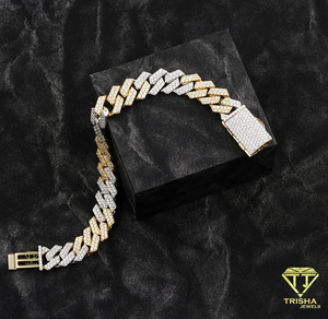 Luxury Two Tone Fishbone Link Moissanite <b>Bracelet</b> with VVS D Color Stones White and Yellow Gold Diamond Look Statement Jewelry - Product Image 5