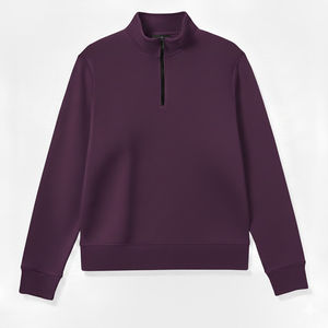 Sudaderas con capucha de algodón grueso de color morado liso con media cremallera para invierno al por mayor - Product Image 6