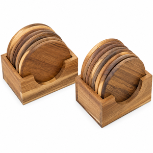 Ensemble de 6 dessous-de-verre ronds en bois d'acacia faits à la main avec incrustation en résine époxy et boîte de rangement en bois de REHMAN CRAFT - Product Image 1