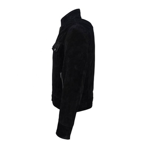 <b>Men's</b> Black <b>Suede</b> Motorcycle <b>Jacket</b> Stand Collar Zipper Closure Slim Fit Regular Length Moto Biker Style Autumn Wear - Product Image 5