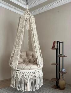 Natural Cotton <b>Macrame</b> Swing, Hanging Chair, Hängesessel, Swing Chair, <b>Macrame</b> Rocking Swing Chair, Boho Hammock Chair - Product Image 2