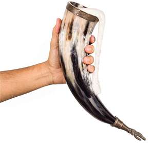 Support de corne à boire de qualité supérieure avec corne de Viking authentique en laiton, fabriquée à la main, pour bière et vin, tasse en corne naturelle d'Inde - Product Image 5