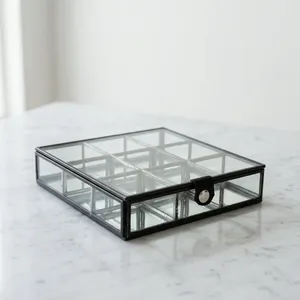 Artisan Design <b>Jewelry</b> Organizer Box Metal Frame <b>Mirror</b> Lid <b>Storage</b> Tray for Vanity Decor Multi Partition Model B975 Made Uttar - Product Image 2
