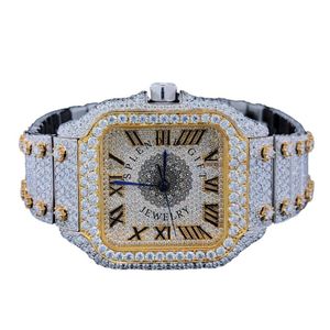 Reloj de Lujo Unisex con Moissanita, Cuarzo Cuadrado, Diamantes Incrustados, Esfera Analógica con Números Romanos, Cristal de Zafiro, Cierre Oculto, Resistente al Agua 10m - Product Image 1
