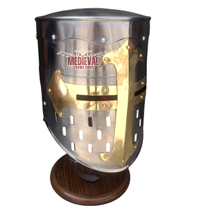 Medieval Templar Helmet Mild Steel Brass Cross Handmade Polished Finish Historical Reenactment Fashion Halloween Anniversary - Product Image 4