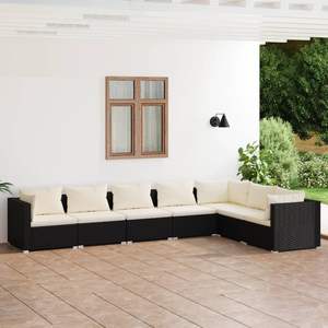 Ensemble de salon modulaire 7 pièces en rotin PE noir pour jardin - Product Image 1