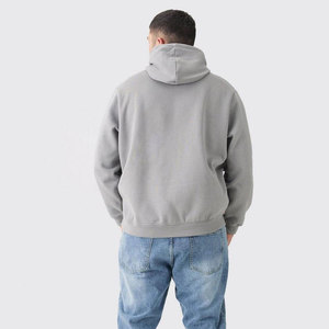 Sweat-shirt à capuche unisexe gris, coupe ample, en molleton, fermeture éclair, décontracté, uni, pour l'automne, 100% coton, Econex Sports - Product Image 3