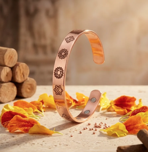Copper Metal Bracelet Engraved 7 Chakras Symbol Symbols Mandala Design Inlay Double Inner Strength Magnets Bio Therapy Bracelet - Product Image 1