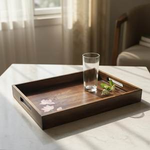 Hand-Painted Wooden Serving Tray | Pichwai Lotus Indian Art <b>Home</b> <b>Decor</b> , <b>Gift</b> for her, <b>Home</b> <b>Decor</b>, Kitchenware - Product Image 1