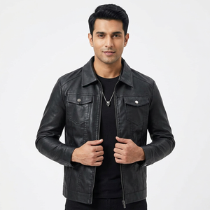 Chaqueta de Cuero Negra con Cierre Completo, Chaqueta de Cuero con Cierre para Hombre, en Oferta - Product Image 1