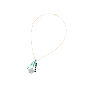 Collier à pendentif élégant en or rose jaune 14K 18K taille baguette avec émeraude naturelle Bijoux fins Diamant Accents en or blanc - Product Image 6