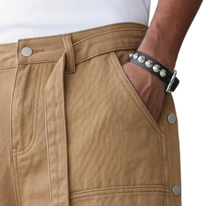 <b>Mens</b> Denim Shorts Casual Knee Length Regular Fit Multiple Pockets Button Details <b>Belt</b> Loops Summer Streetwear Fashion Style - Product Image 3