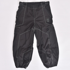 Pantalon de neige noir imperméable au design nouveau avec surpiqûres contrastées blanches, ceinture réglable, braguette avant, poche cargo et coupe ample double - Product Image 1
