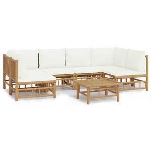 Ensemble de salon de jardin modulaire grand format blanc crème en bambou et polyester, mobilier d'extérieur élégant - Product Image 2